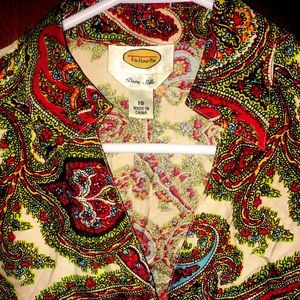 Talbots pure silk paisley button down